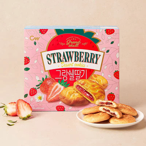 韩国进口CW青佑草莓味夹心饼干195g草莓派办公室休闲食品零食小吃
