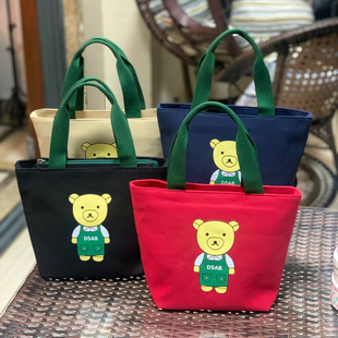 新款日式简约加厚帆布手提袋 上班便当包内置水杯位饭盒包妈妈包