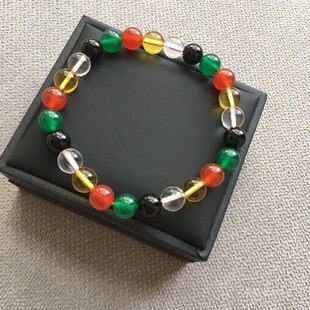 正品天然水晶玛瑙五色珠手链女五彩石特色金木水火土幸运手串礼物