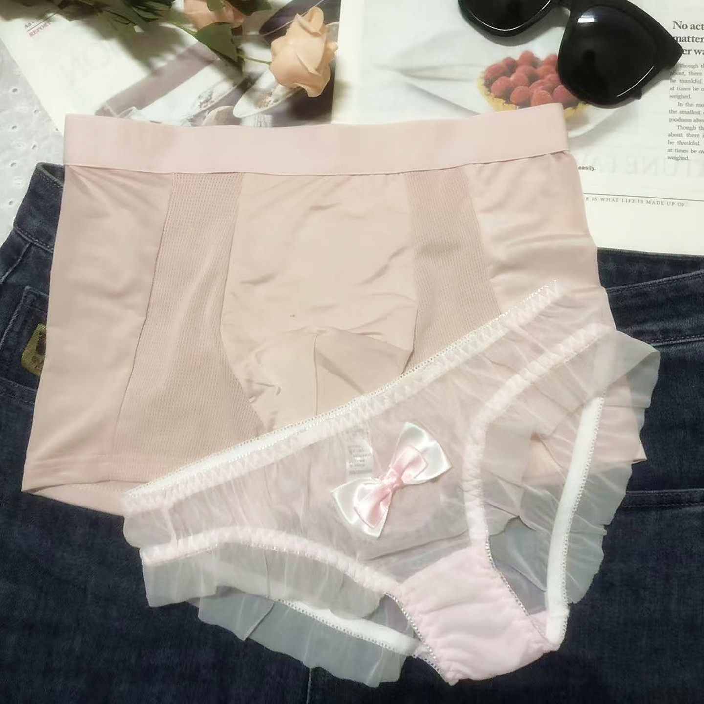 日系性感纯欲风透明蕾丝网纱低腰三角裤一男一女情侣男士平角内裤,女士内衣/男士内衣/家居服,男平角内裤,淘宝优惠券,粉丝福利购,淘宝优惠卷