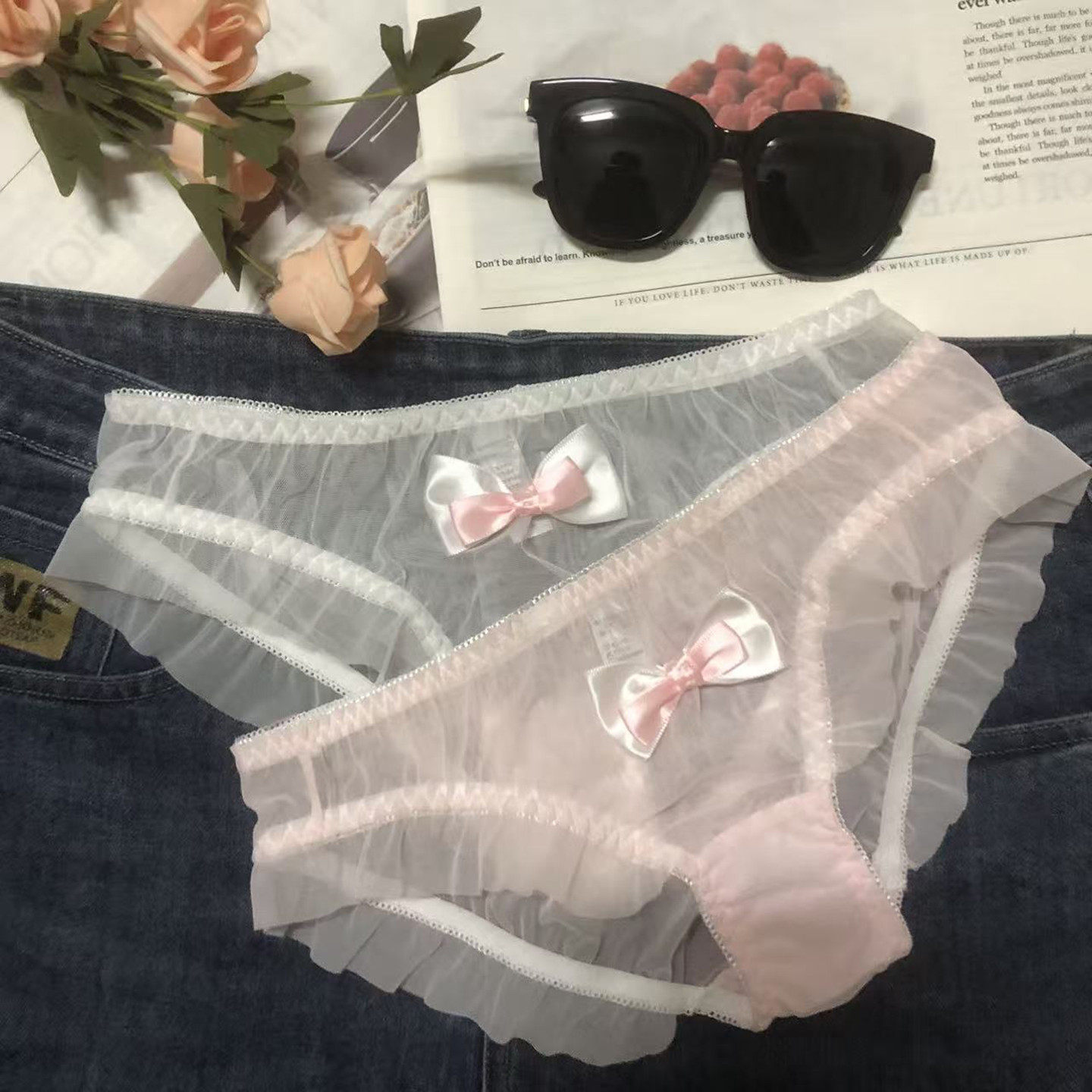 日系可爱蝴蝶结蕾丝边性感勾人纯欲风网纱内裤女生纯棉裆三角裤女,女士内衣/男士内衣/家居服,女三角裤,淘宝优惠券,粉丝福利购,淘宝优惠卷