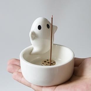 陶瓷小幽灵线香插卡通可爱线香炉底座创意万圣节生日礼物桌面摆件