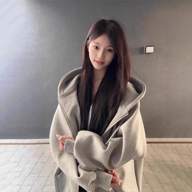 灰色连帽运动衫外套女202