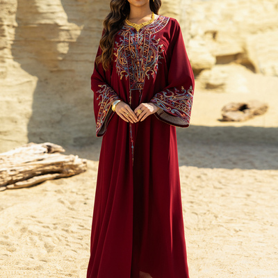新2025春秋沙特迪拜中东长袍服饰阿拉伯大袍刺绣连衣裙长裙长袖