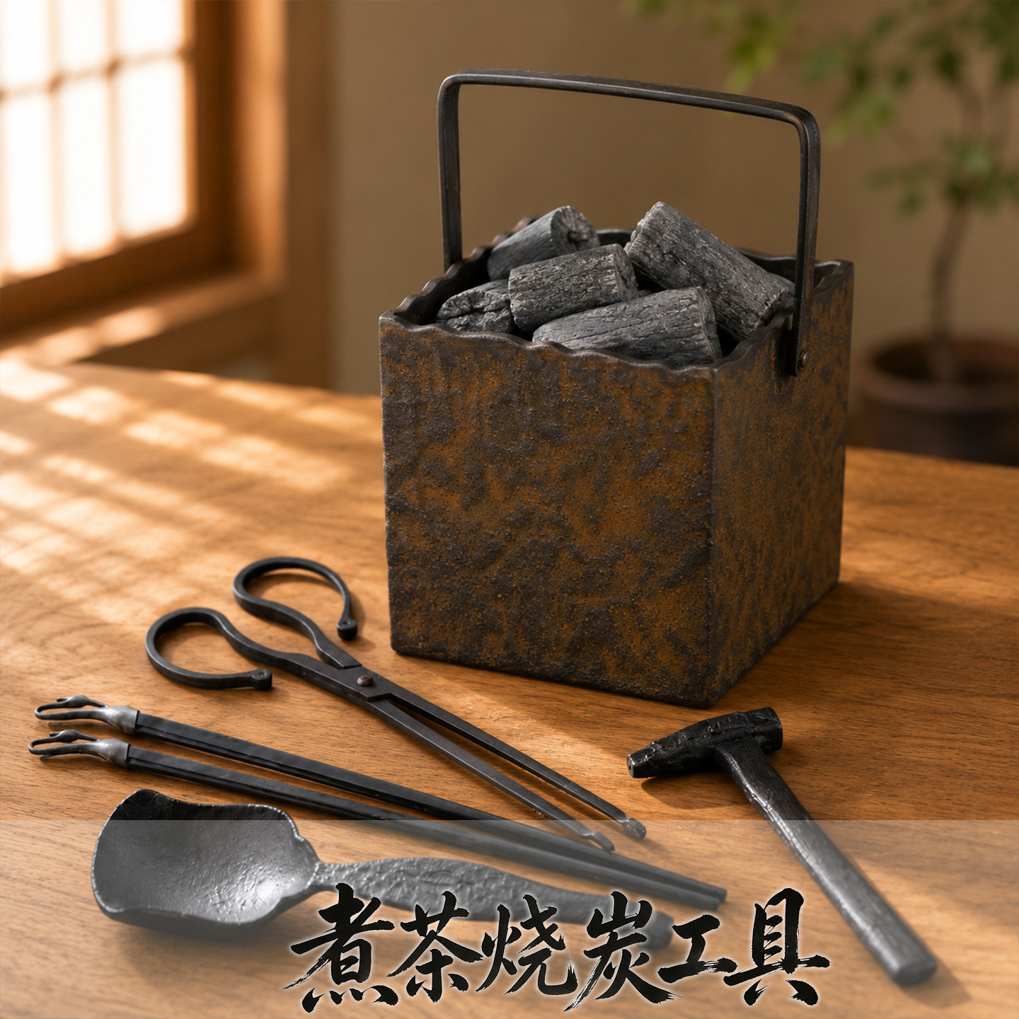 手工铸铁炭铲子复古碳夹子火钳子炭铁锤子炭篮子围炉煮茶道配件