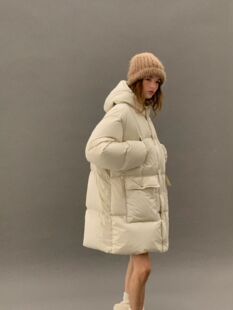 韩国OUNCE冬季新款连帽长袖羽绒服鸭绒女宽松显瘦保暖外套长款