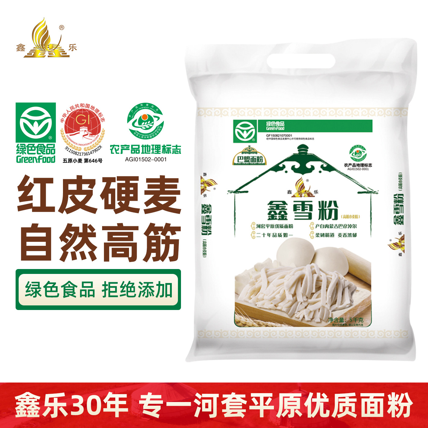 鑫乐鑫雪粉5kg内蒙古河套平原高筋面粉家用面粉饺子馒头通用面粉