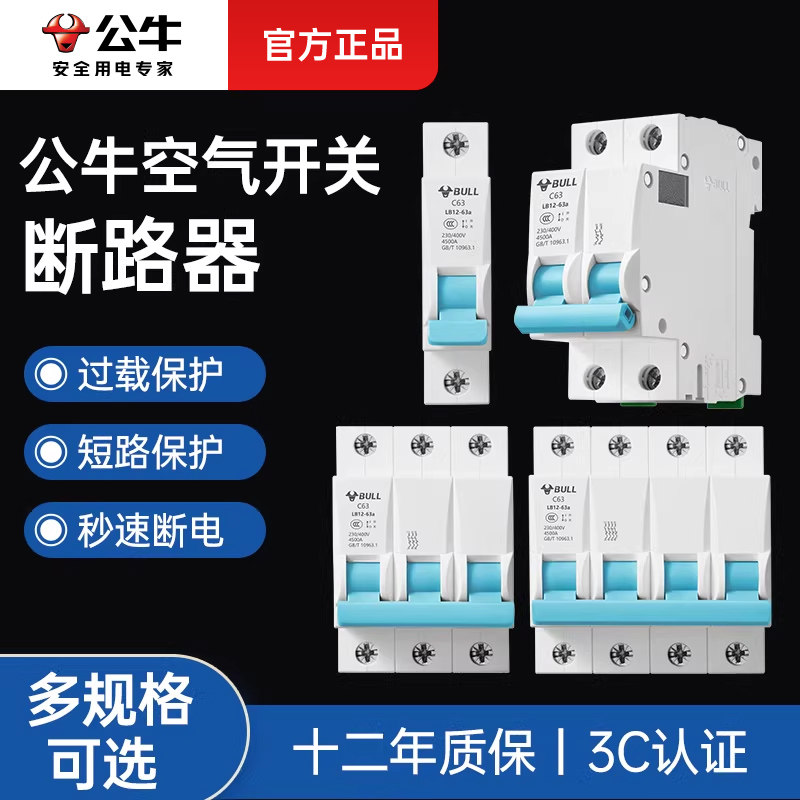 公牛2p空气开关3p家用100a控制电源自动断电空开63a总开关断路器