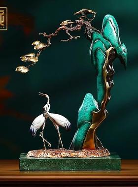 寿比南山仙鹤摆件全铜新中式家居客厅玄关装饰送长辈祝寿贺寿礼品