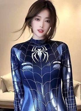 黑超凡蜘蛛侠紧身衣连体女成人cosplay头套开裆抖音网红性感免脱