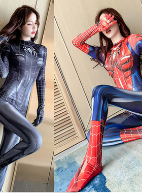 超凡蜘蛛侠紧身衣连体女款黑色大码成人套装cosplay头套抖音网红