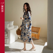 家乐芬睡裙女睡衣春秋款 衬衣复古水墨画 花开衫 莫代尔长款 冰丝长袖