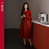 秋款 纯棉长袖 大码 家乐芬大红色睡裙女士睡衣春秋季 长款 本命年马年