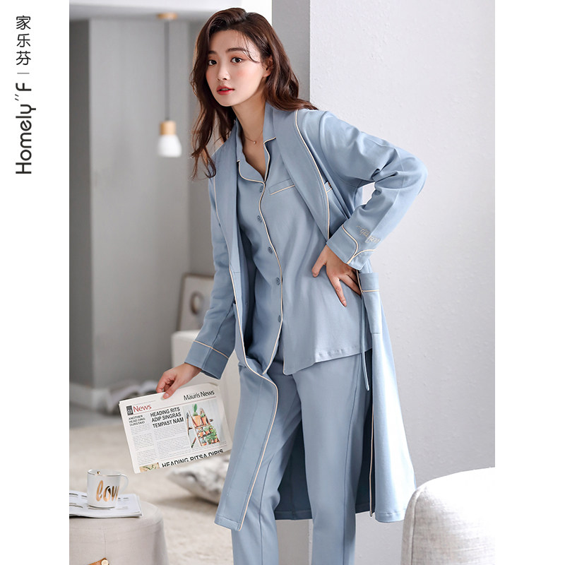 睡袍女士睡衣春秋款浴袍睡裙长款薄款纯棉长袖家居服三件套装,女士内衣/男士内衣/家居服,睡袍/浴袍,淘宝优惠券,粉丝福利购,淘宝优惠卷