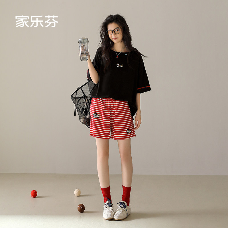 家乐芬睡衣女夏季薄款夏天短袖短裤莫代尔家居服大码时尚休闲套装