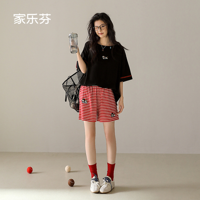家乐芬睡衣女夏季薄款夏天短袖短裤莫代尔家居服大码时尚休闲套装