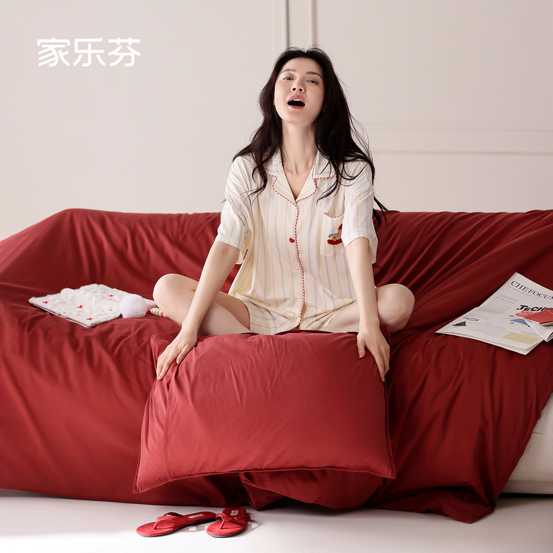 家乐芬睡衣女士夏季夏天莫代尔短袖短裤开衫休闲家居服套装高级感