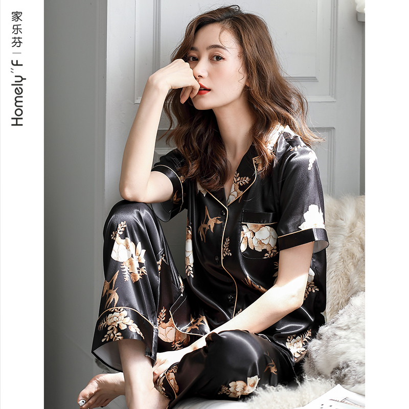 家居服冰丝短袖长裤夏天薄款