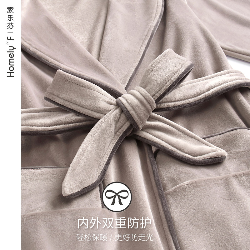 情侣睡袍男士浴袍女睡衣秋冬季法兰绒加厚加绒珊瑚绒中长款春秋款