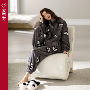 法兰绒冬天加绒加厚珊瑚绒家居服熊猫套装 家乐芬睡衣女秋冬款 冬季