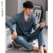 春夏季 薄款 纯棉长袖 梭织棉纱布睡衣男士 家居服春秋款 秋季 全棉套装