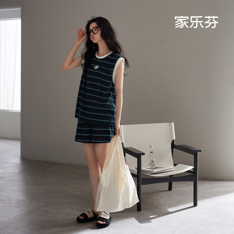 家乐芬带胸垫睡衣女士夏季夏款无袖背心短裤莫代尔薄款家居服套装
