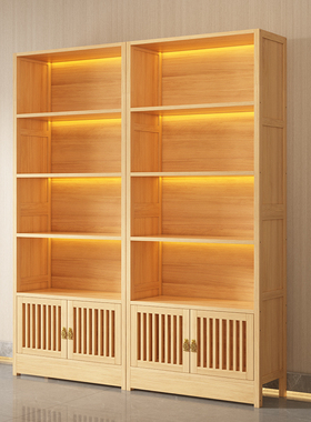 实木茶叶展示架展示柜中式博古架书柜带灯茶叶店中式陈列架背景柜