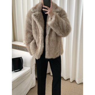 阿茶与阿古棕色环保皮草男款韩版仿皮毛一体外套秋冬毛绒皮夹克