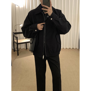 阿茶与阿古黑色哈灵顿外套男款秋季高级感休闲宽松轻奢翻领夹克