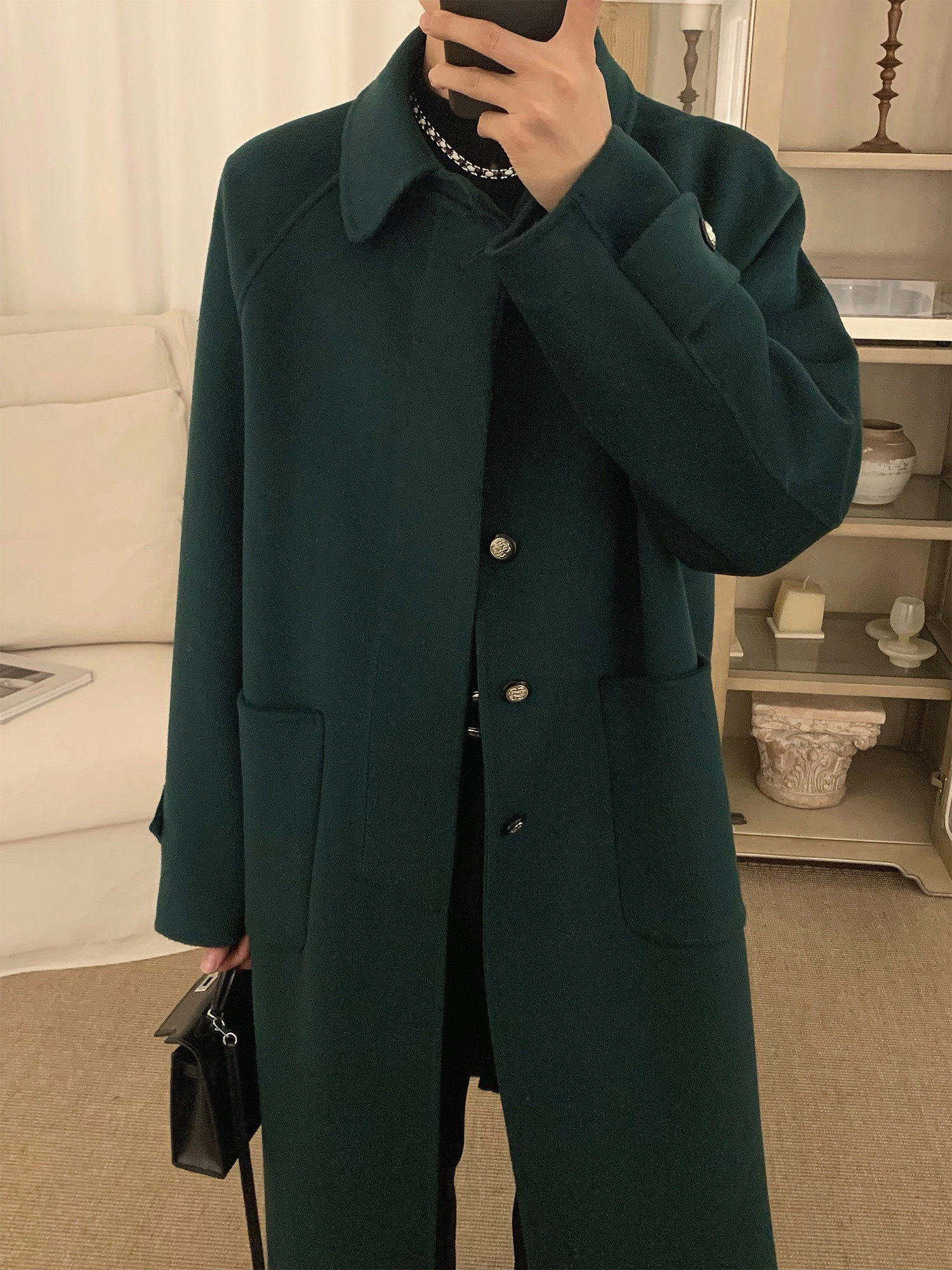 阿茶与阿古复古森林绿毛呢大衣男中长款秋冬潮流休闲宽松呢子外套,男装,毛呢大衣,淘宝优惠券,粉丝福利购,淘宝优惠卷