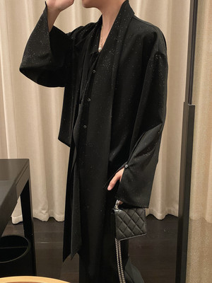 阿茶与阿古{星闪}飘带闪银黑色衬衫男高级感痞帅小众设计感衬衣