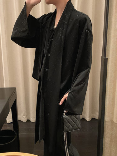 阿茶与阿古{星闪}飘带闪银黑色衬衫男高级感痞帅小众设计感衬衣