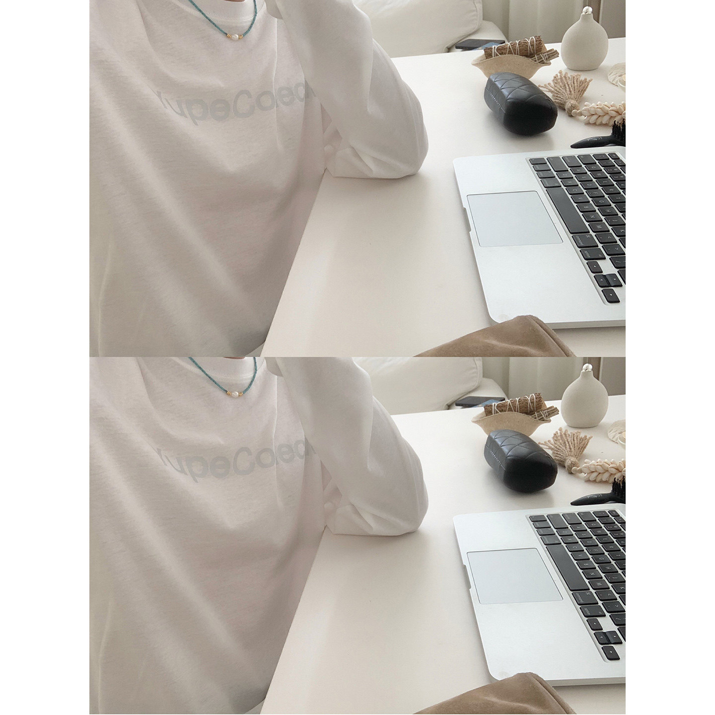 阿茶与阿古韩风字母印花长袖T恤男夏季宽松百搭休闲慵懒防晒上衣