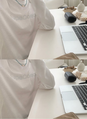 阿茶与阿古韩风字母印花长袖T恤男夏季宽松百搭休闲慵懒防晒上衣
