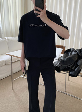 阿茶与阿古黑色字母印花短袖t恤男2025新款春夏百搭宽松休闲上衣