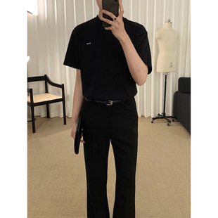 阿茶与阿古【刚需短袖】黑色字母印花短袖t恤男款夏季纯棉上衣