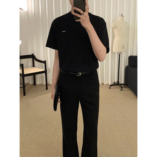 阿茶与阿古【刚需短袖】黑色字母印花短袖t恤男款夏季纯棉上衣