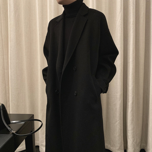 阿茶与阿古黑色双面毛呢大衣男中长款冬季潮流新款加厚呢子外套