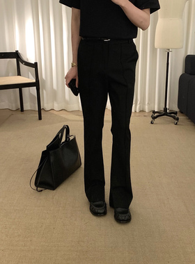 阿茶与阿古黑色修身微喇西裤男春季休闲百搭显高显瘦cleanfit长裤