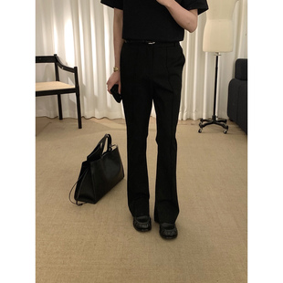 阿茶与阿古黑色修身微喇西裤男春季休闲百搭显高显瘦cleanfit长裤