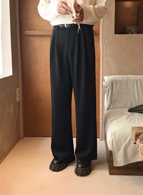 阿茶与阿古【简致单品】黑色直筒西裤男款韩版垂坠感休闲西装裤子