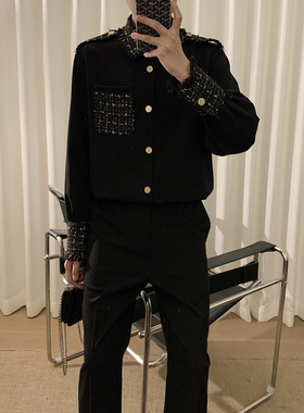 阿茶与阿古【黑金小香】小香风拼接衬衫男款秋季休闲宽松轻奢衬衣