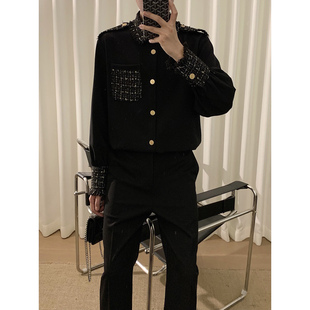阿茶与阿古【黑金小香】小香风拼接衬衫男款秋季休闲宽松轻奢衬衣