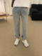 子 潮牌百搭休闲裤 阿茶与阿古浅蓝须边牛仔裤 男直筒宽松2024新款