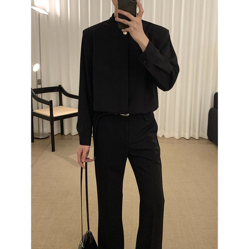 阿茶与阿古【早春金豆】黑色金扣设计感衬衫男长袖春季高级感衬衣