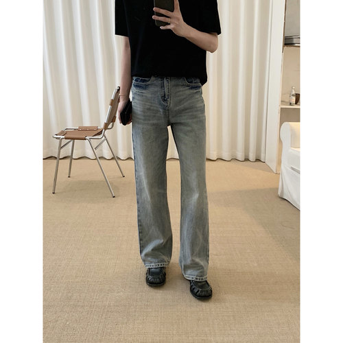 阿茶与阿古蓝色柔洗牛仔裤男款春季直筒宽松潮流设计感休闲长裤