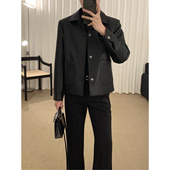 韩版 阿茶与阿古 皮衣外套男款 黑色翻领短款 正肩皮夹克 早春皮衣