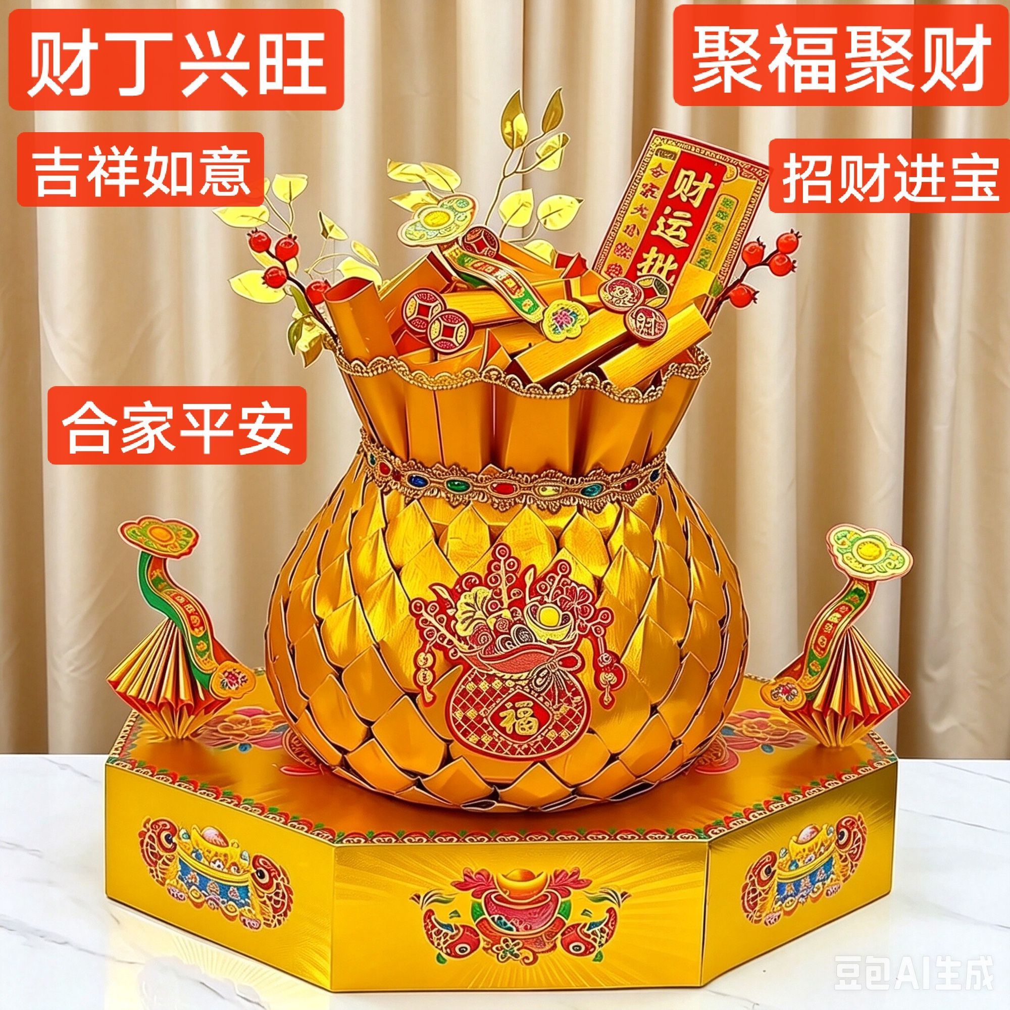 中秋折塔拜摆件月娘招财进宝聚宝盆聚财聚福材料包手工送视频教程