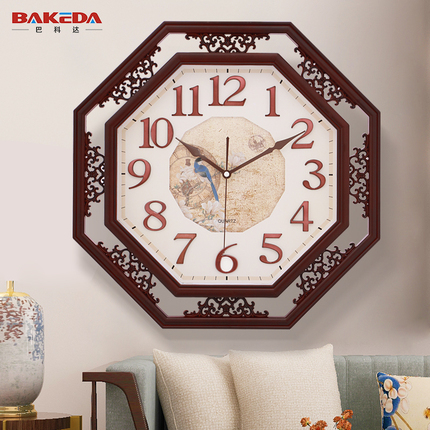 巴科达客厅钟表卧室仿古挂钟现代新中式石英钟静音时钟时尚挂表