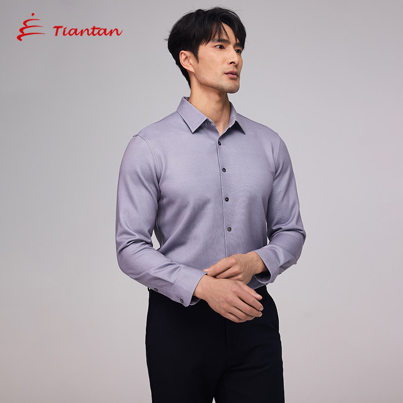 天坛方领长袖磨毛保暖衬衫暗纹